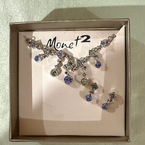 Monet Silver Necklace with Blue and Green Accents with earrings
